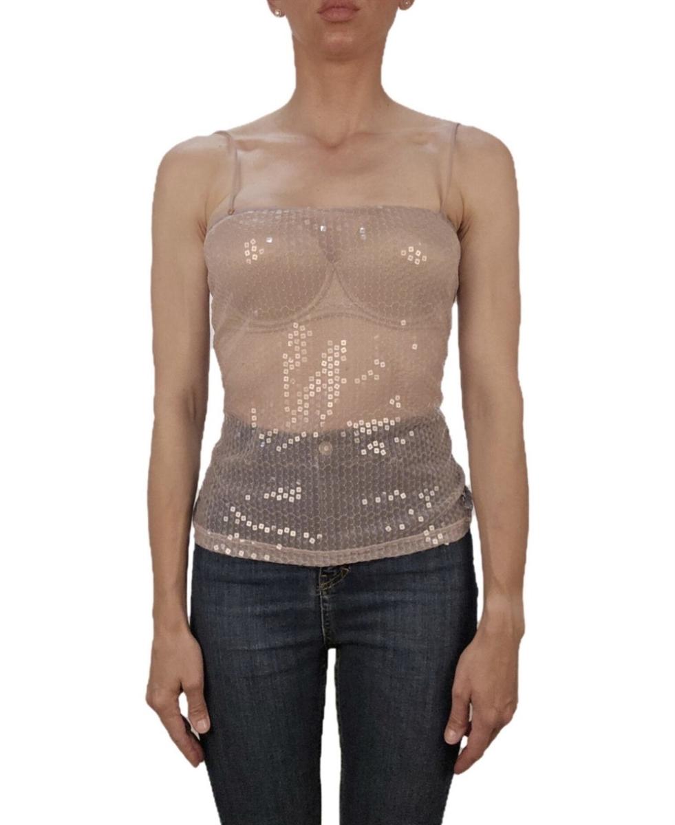 SHIRTS - VERSACE PAILETTEN MESH TOP GRAU