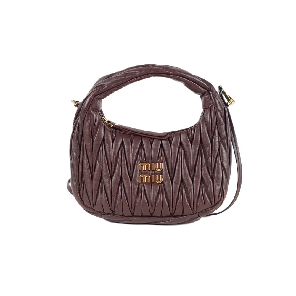 HENKELTASCHE - MIU MIU WANDER HOBO BAG MATELASSE-NAPPALEDER BRUYERE-HOLZ