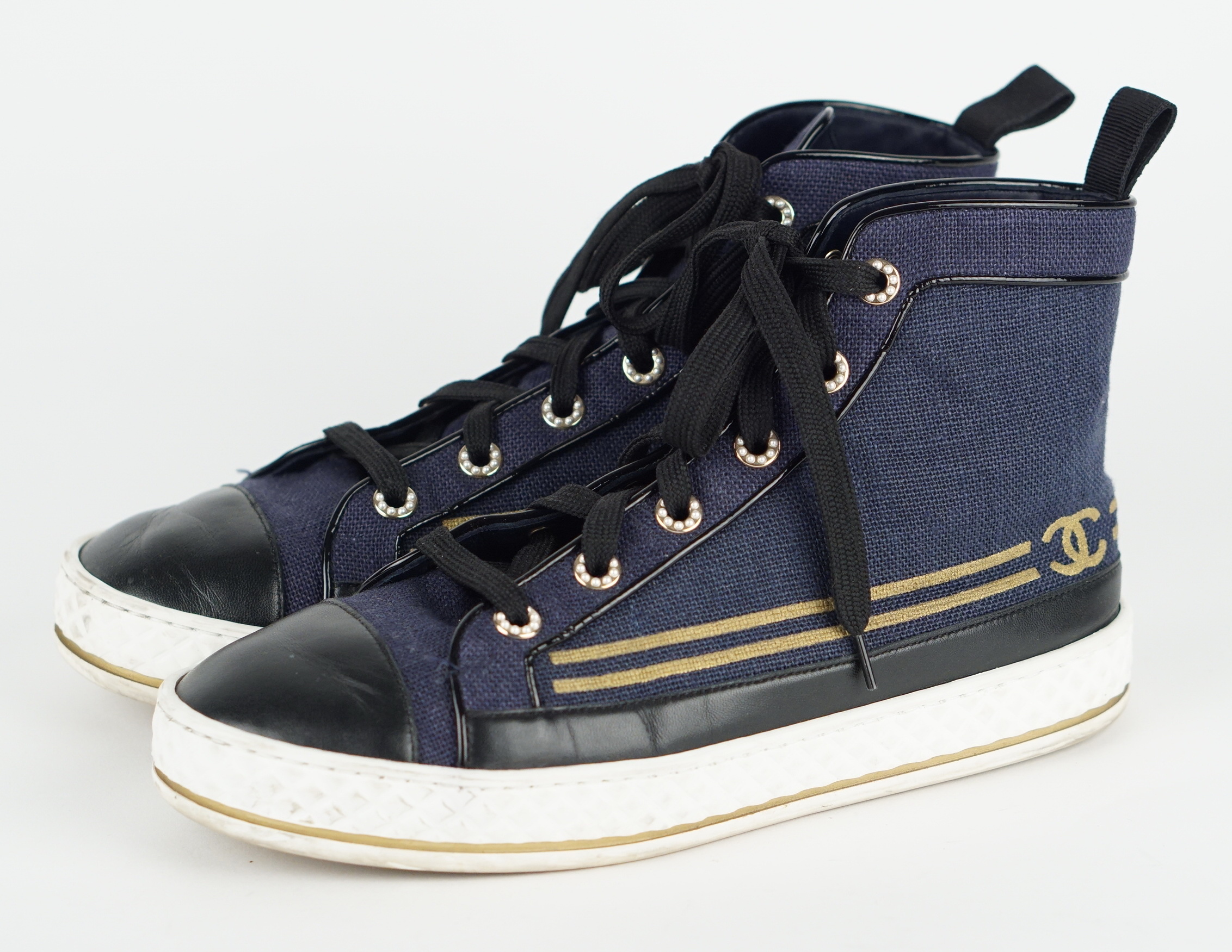 Blue Denim Black And Gold Sneaker 