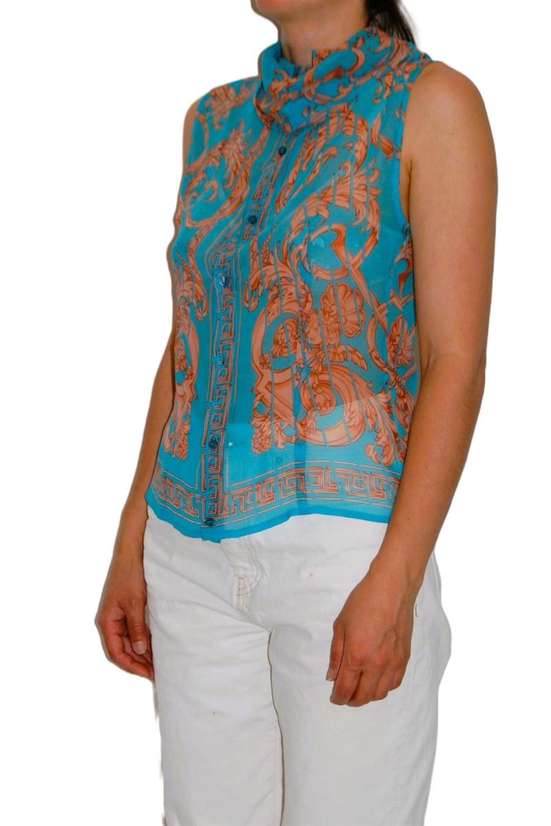 BLUSEN - VERSACE BAROQUE ÄRMELLOSE SEIDEN BLUSE