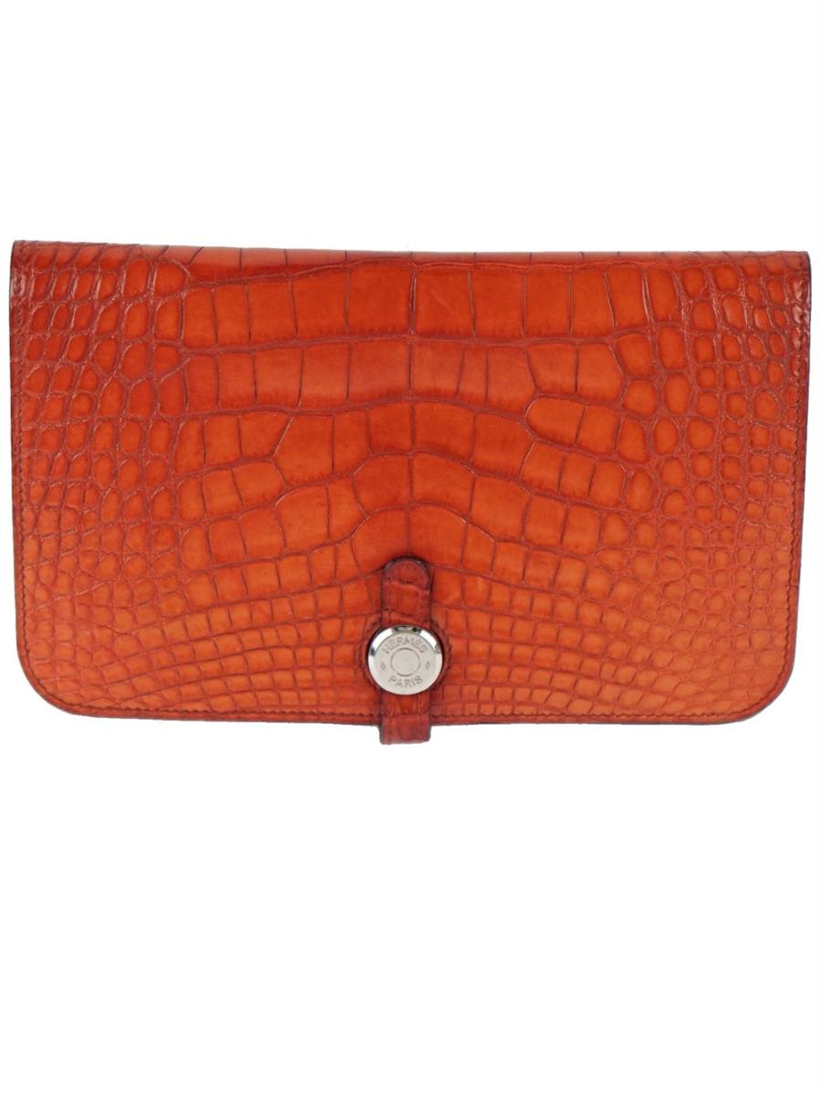 PORTEMONNAIE - HERMÈS 2014 DOGON DUO ALLIGATOR ROT
