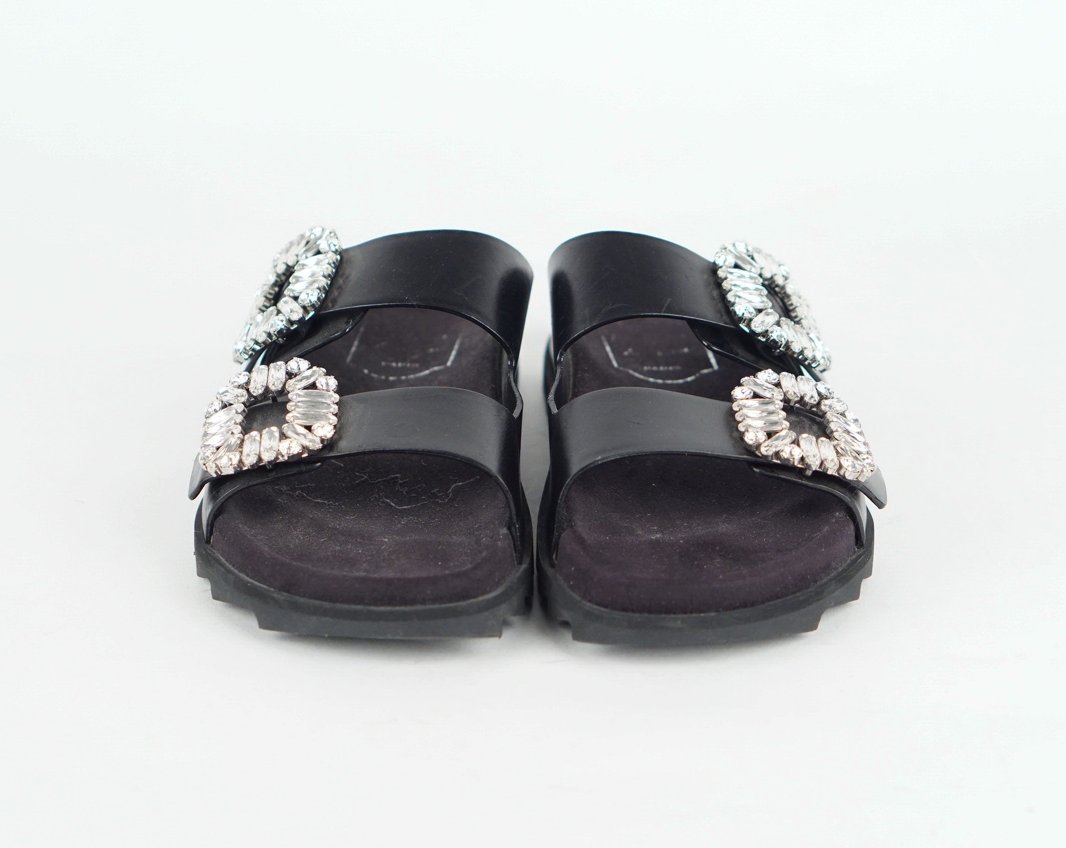 Slidy Viv' Strass Crystal-Embellished Leather Sliders 