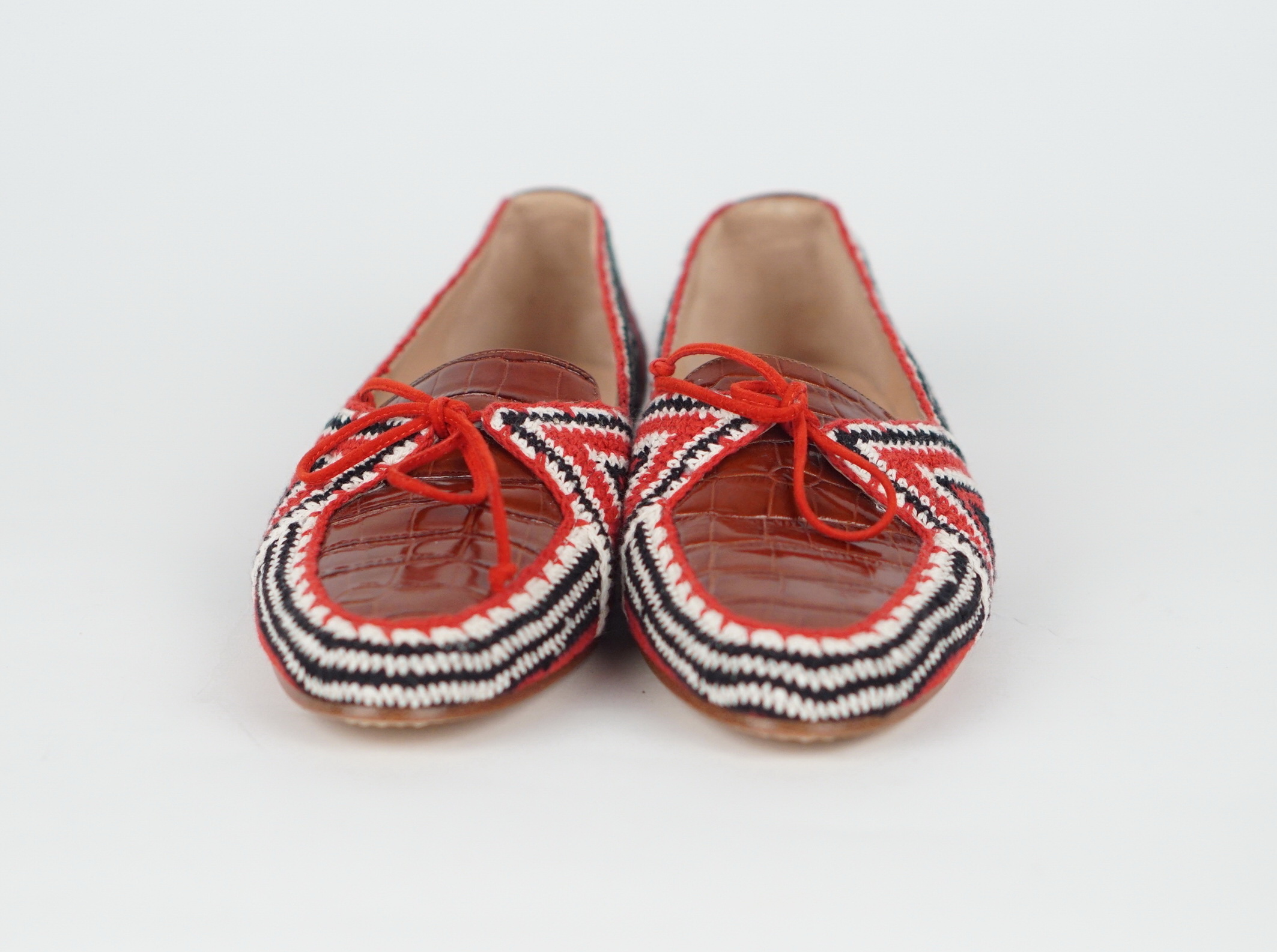 Crocheted Cotton And Leather Loafers 