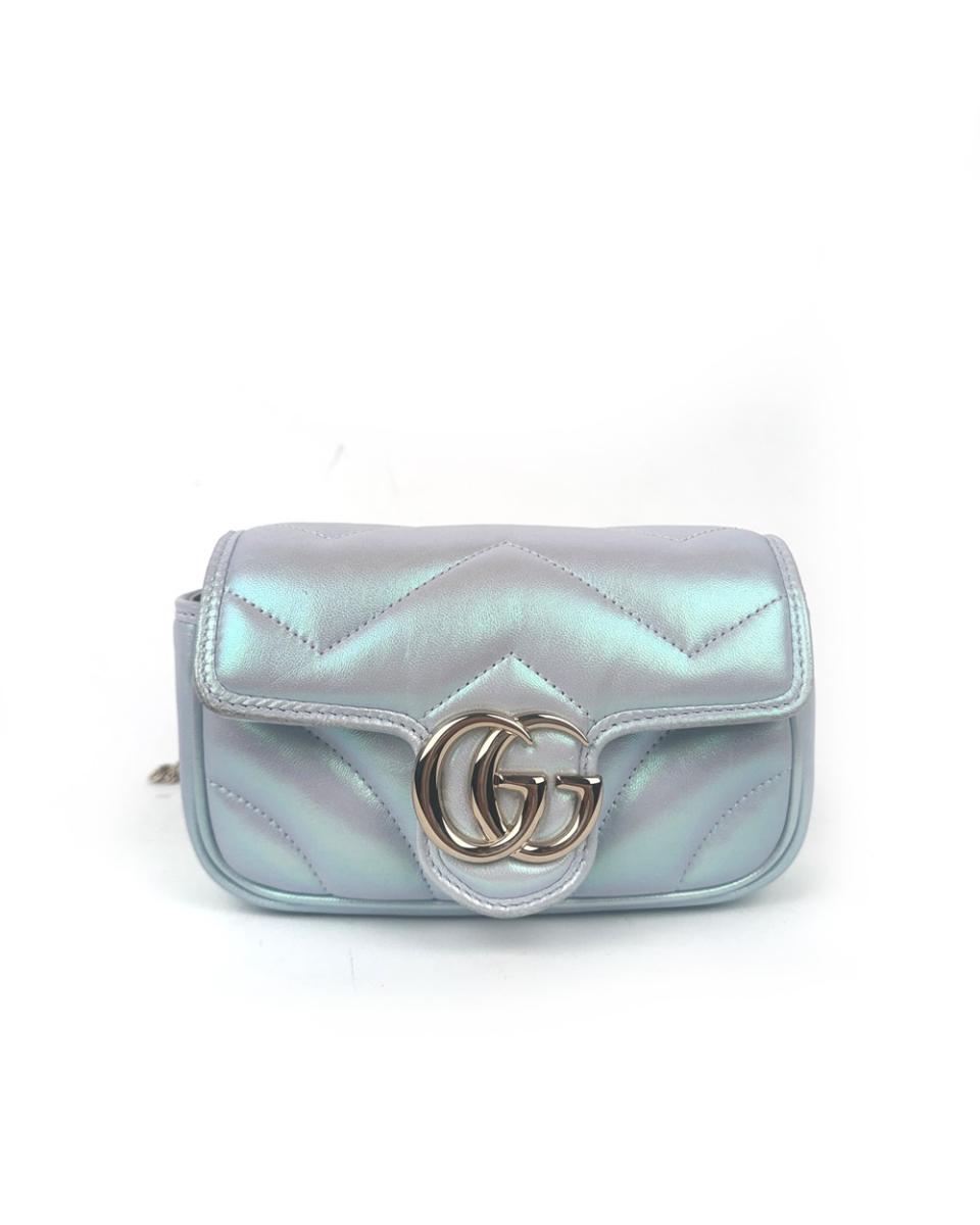 CROSSBODY & SHOULDERBAGS - GUCCI GG MARMONT MINI METALLIC BLUE