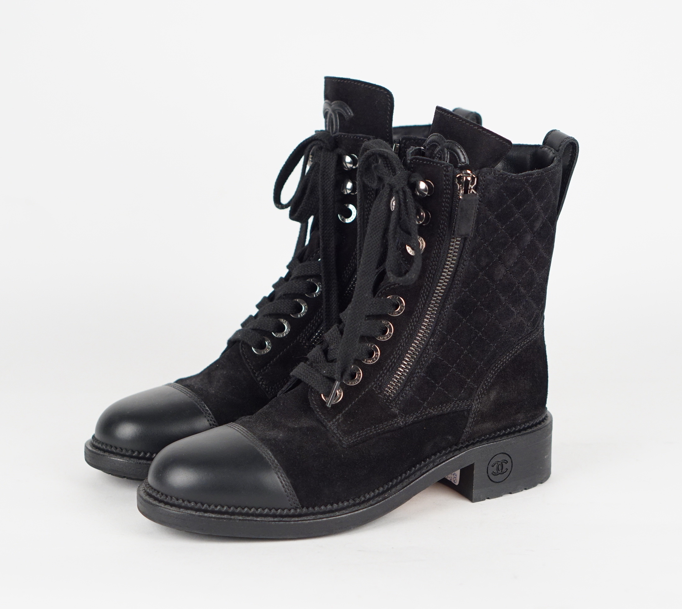 Suede Quilted Cap Toe Combat Boots 
