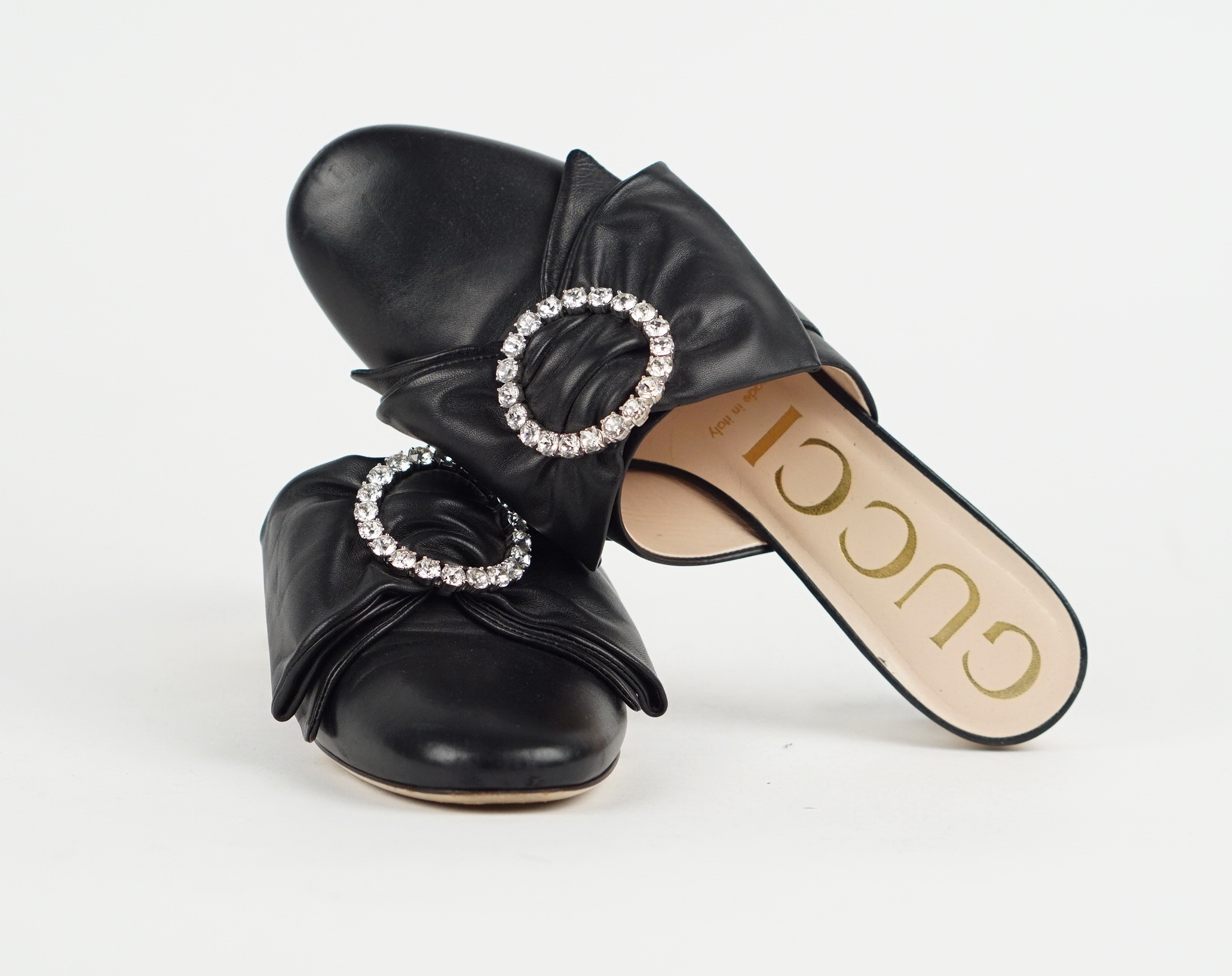 SLIPPER - LEDER SCHWARZ MIT KRISTALLEN 