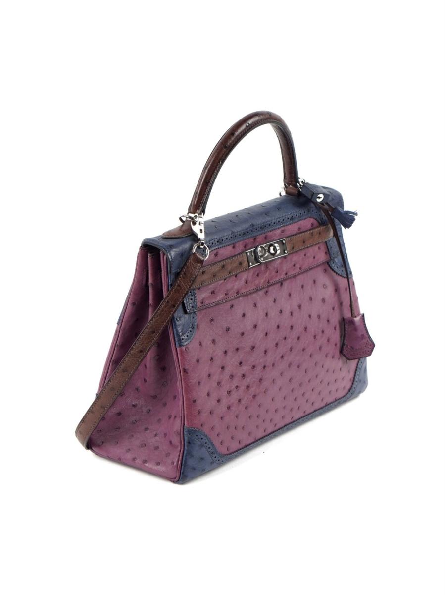 HENKELTASCHE - HERMES KELLY 32 RETOURNE "GHILLIES" TRI-COLOR STRAUßENLEDER PHW, 2013