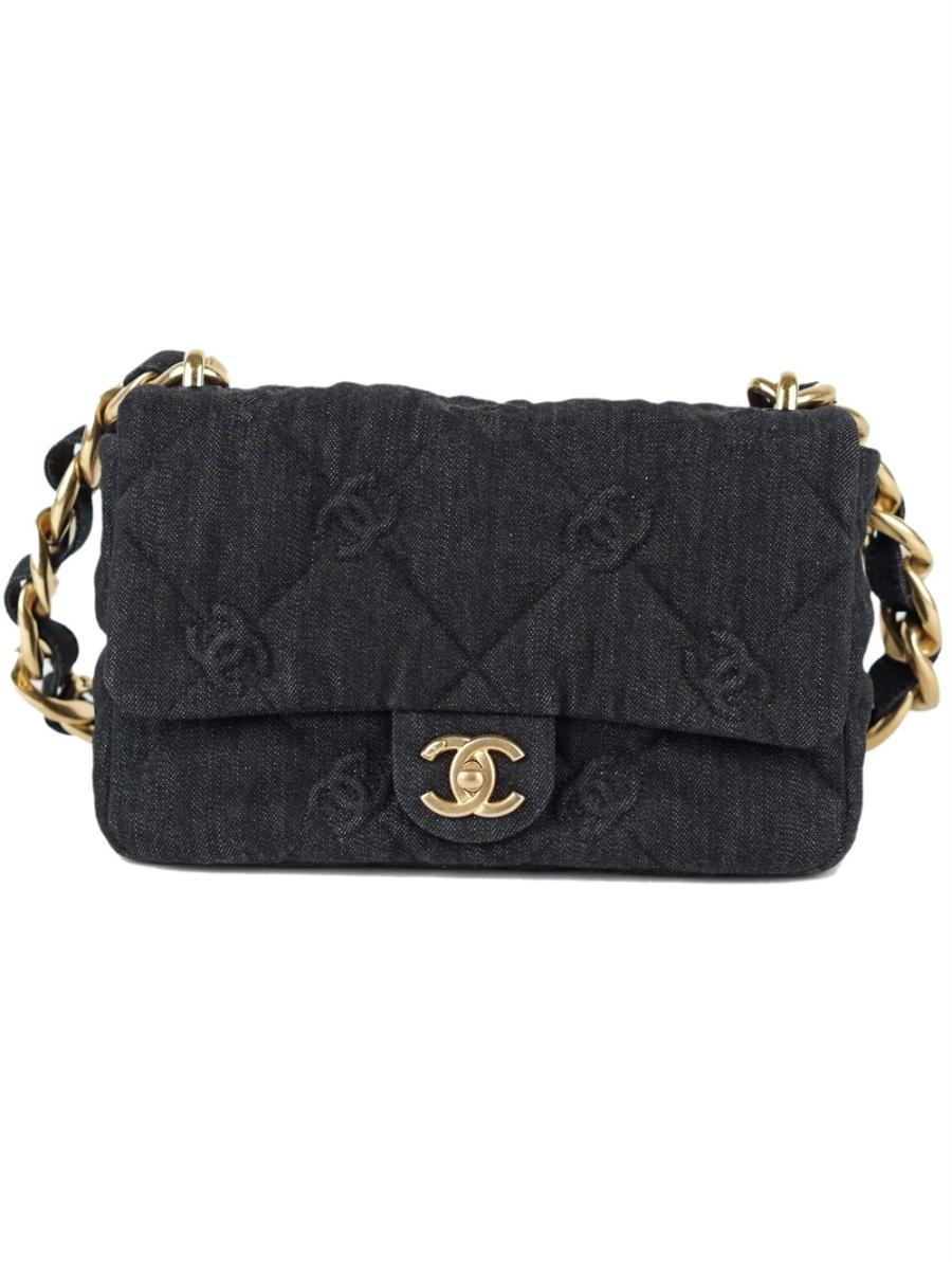 SCHULTERTASCHE - CHANEL FUNKY KLEIN CC QUILTED FLAP GRAU DENIM