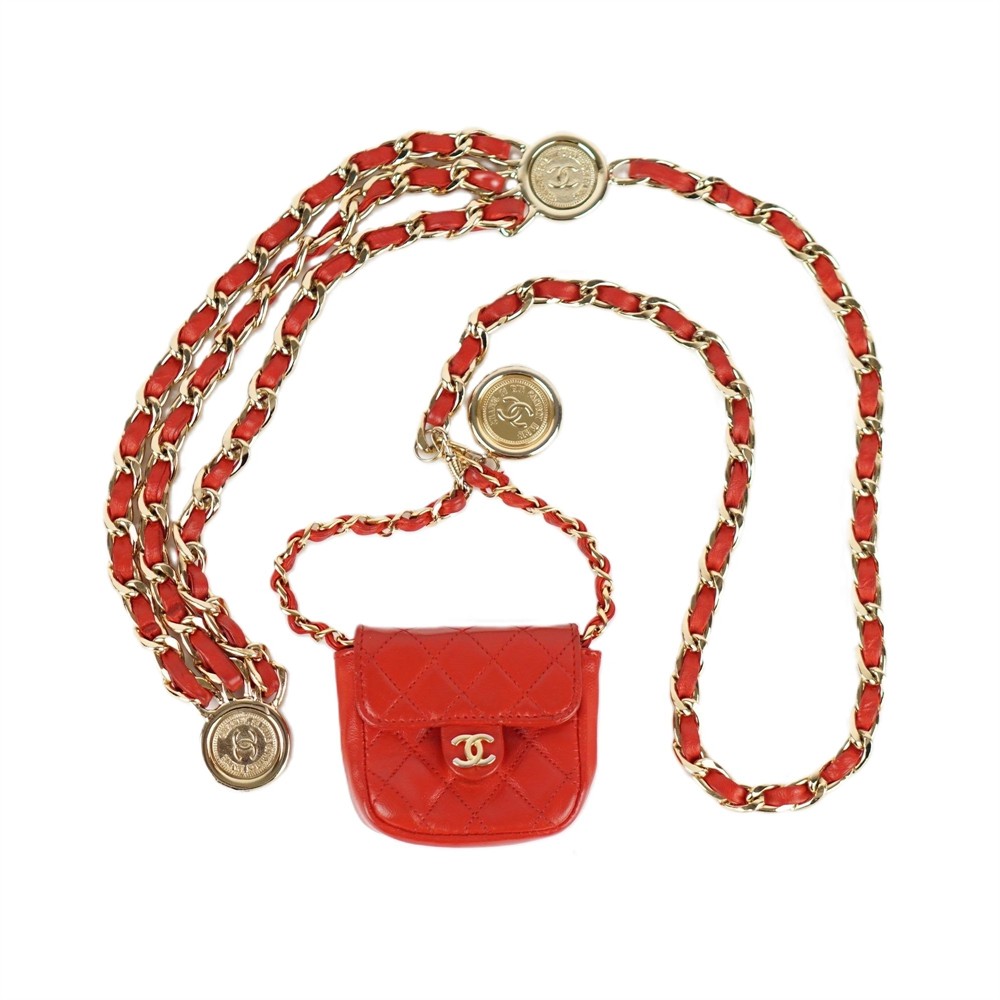 BAUCHTASCHE -  CHANEL MICRO BELT FLAP BAG ROT