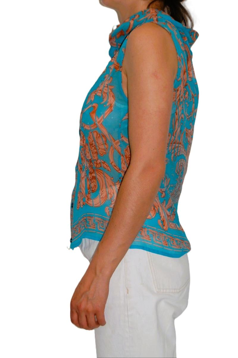 BLUSEN - VERSACE BAROQUE ÄRMELLOSE SEIDEN BLUSE