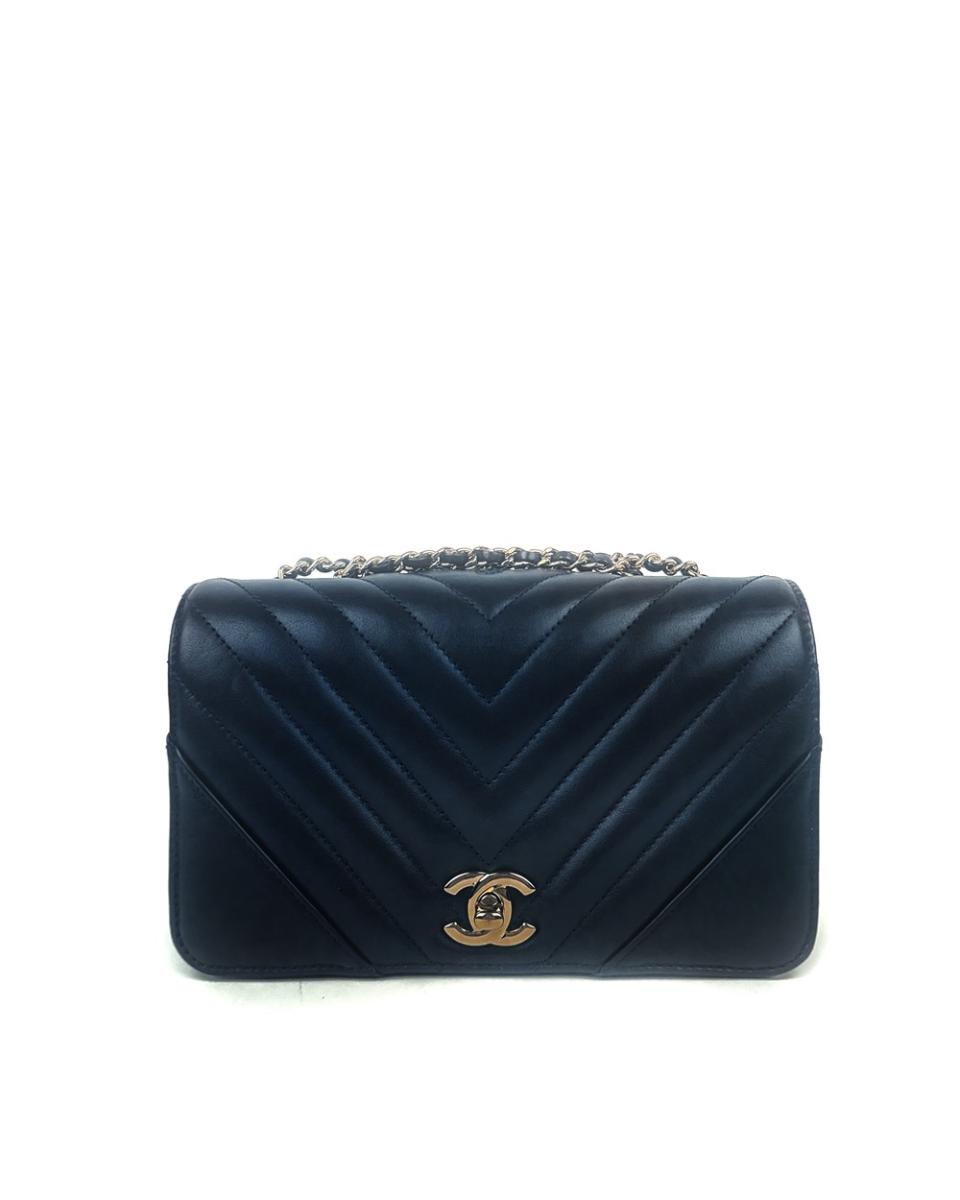 UMHÄNGE- & SCHULTERTASCHEN - CHANEL CHEVRON SINGLE FLAP NAVY BLAU
