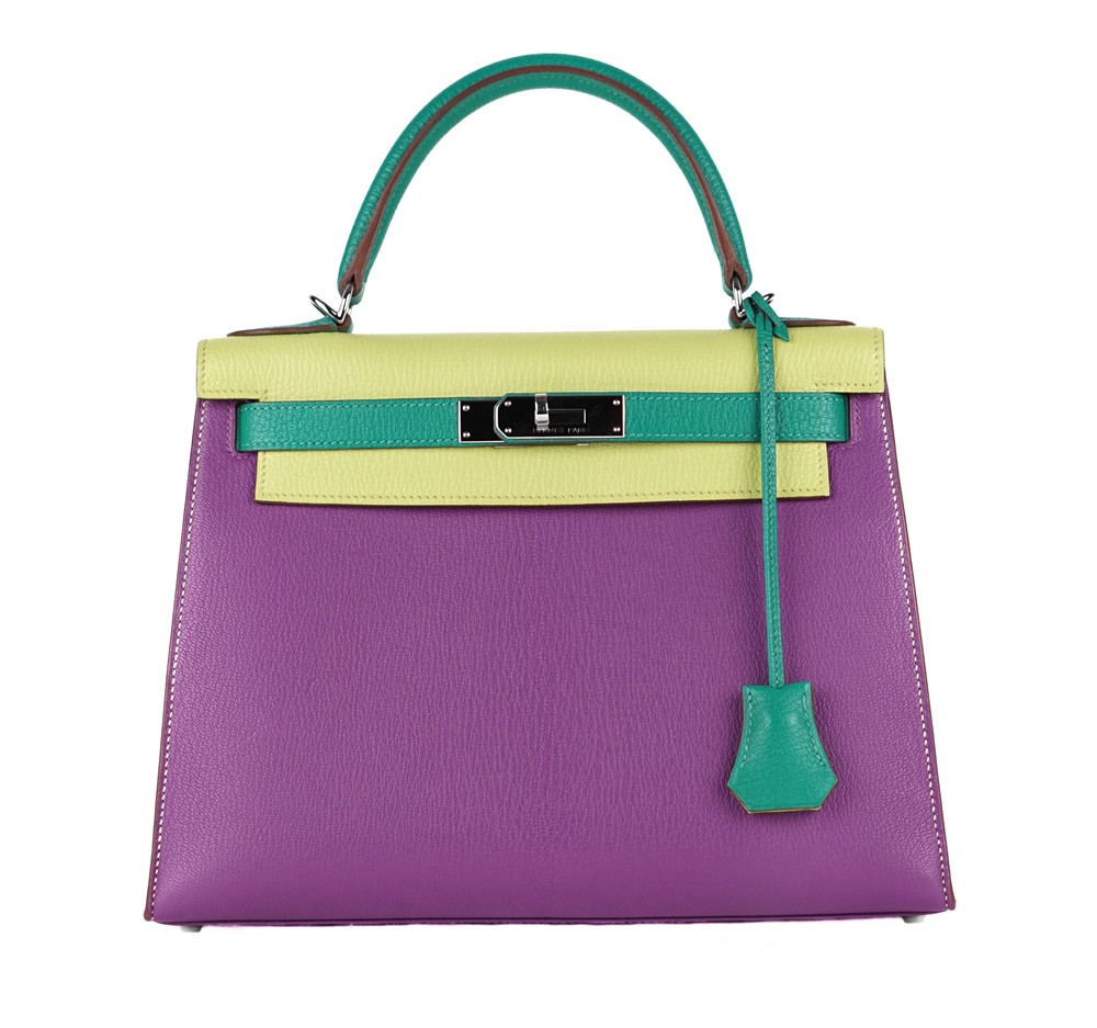 HENKELTASCHE - HERMÈS KELLY 28 MULTICOLOUR CHEVRE MYSORE PHW 2014