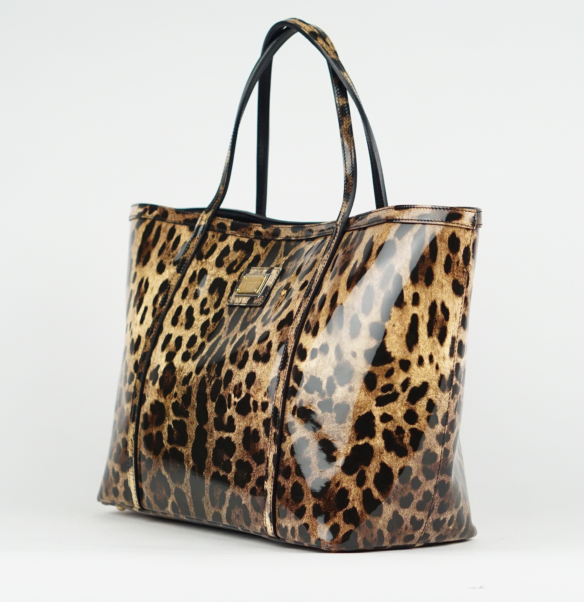 Leopard Print Patent Leather Miss Escape Tote 