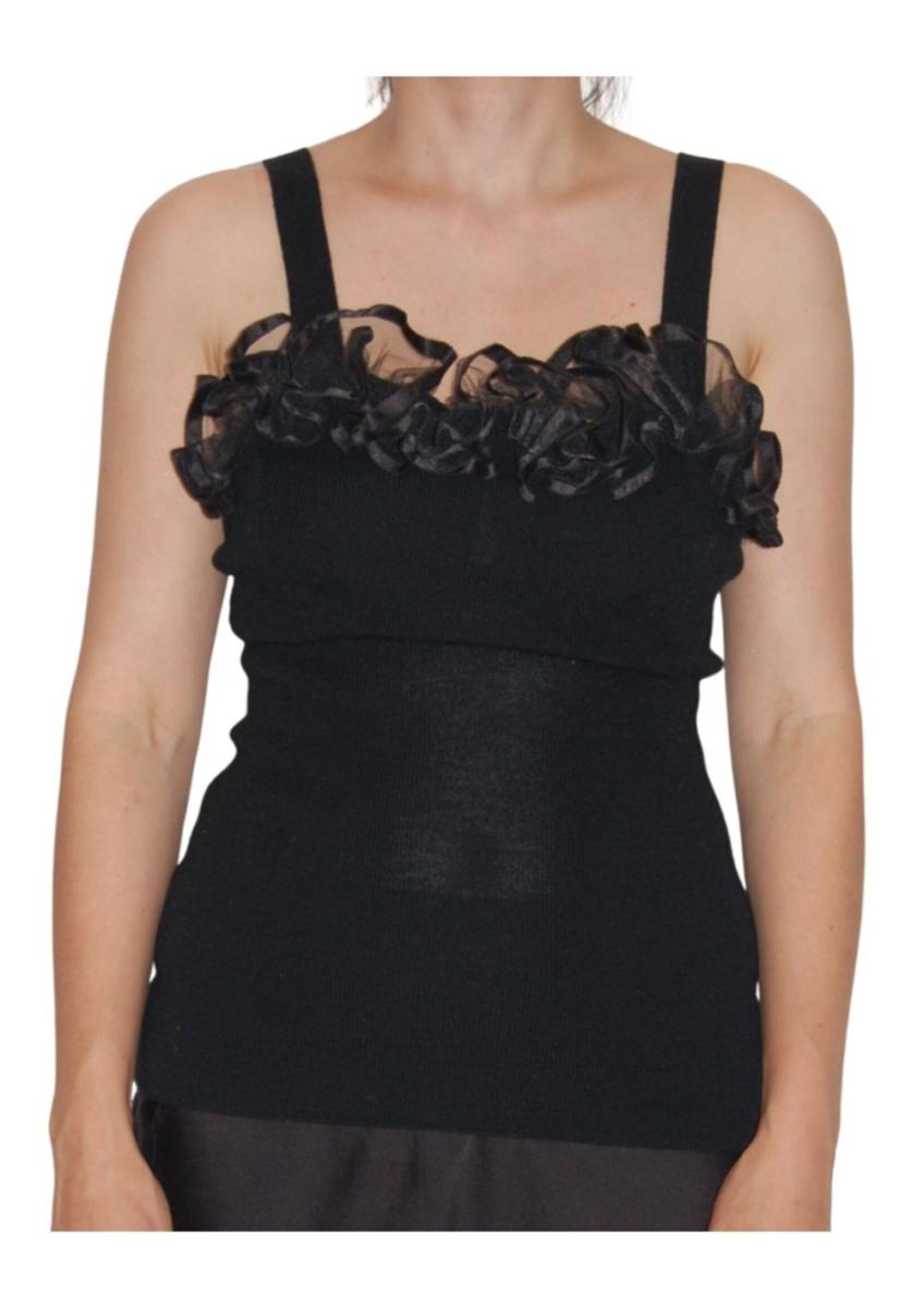 STRICKWAREN - YVES SAINT LAURENT RIVE GAUCHE RÜSCHEN TOP SCHWARZ