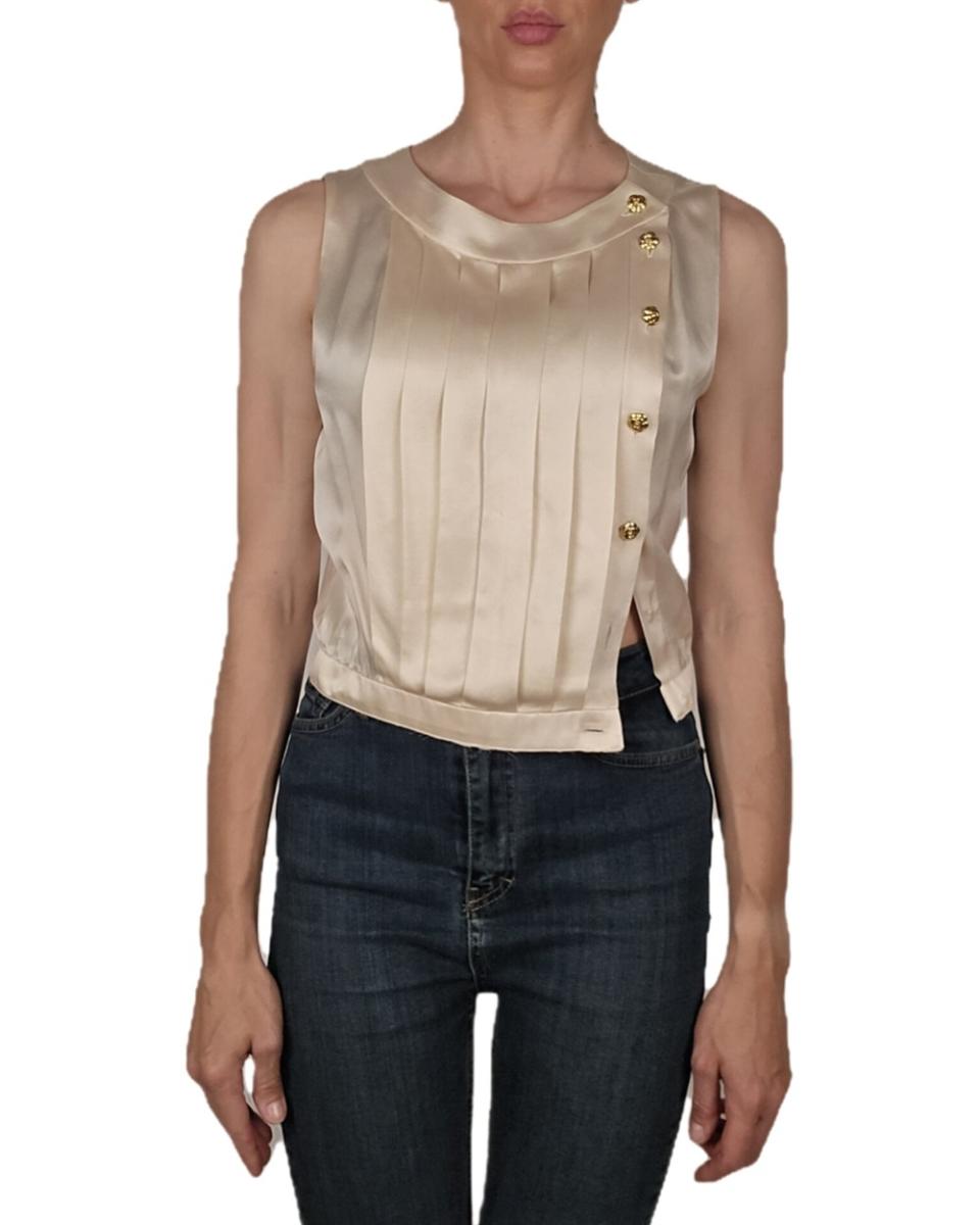 BLOUSES - CHANEL BOUTIQUE SILK SLEEVELESS BLOUSE BEIGE