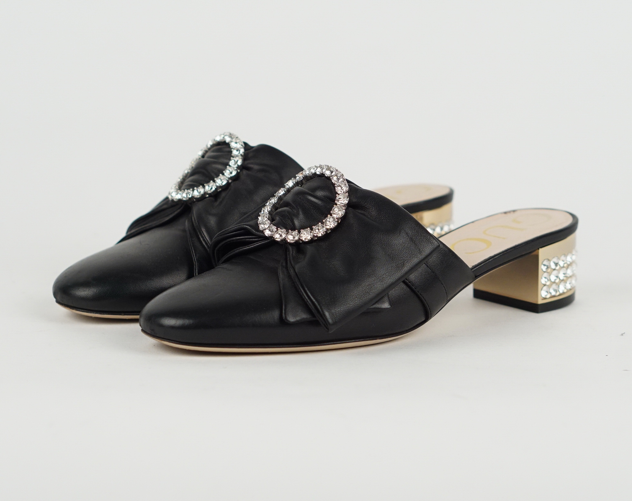 SLIPPER - LEDER SCHWARZ MIT KRISTALLEN 