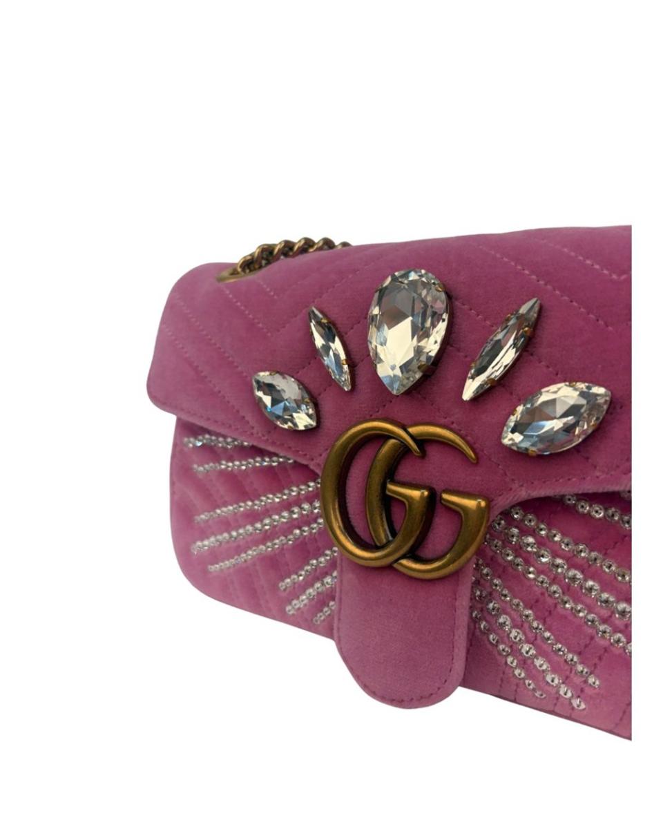 UMHÄNGE- & SCHULTERTASCHEN - GUCCI GG MARMONT CRYSTAL FLAP SHOULDER BAG PINK