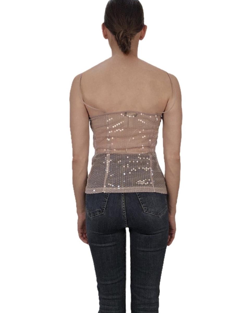 SHIRTS - VERSACE PAILETTEN MESH TOP GRAU