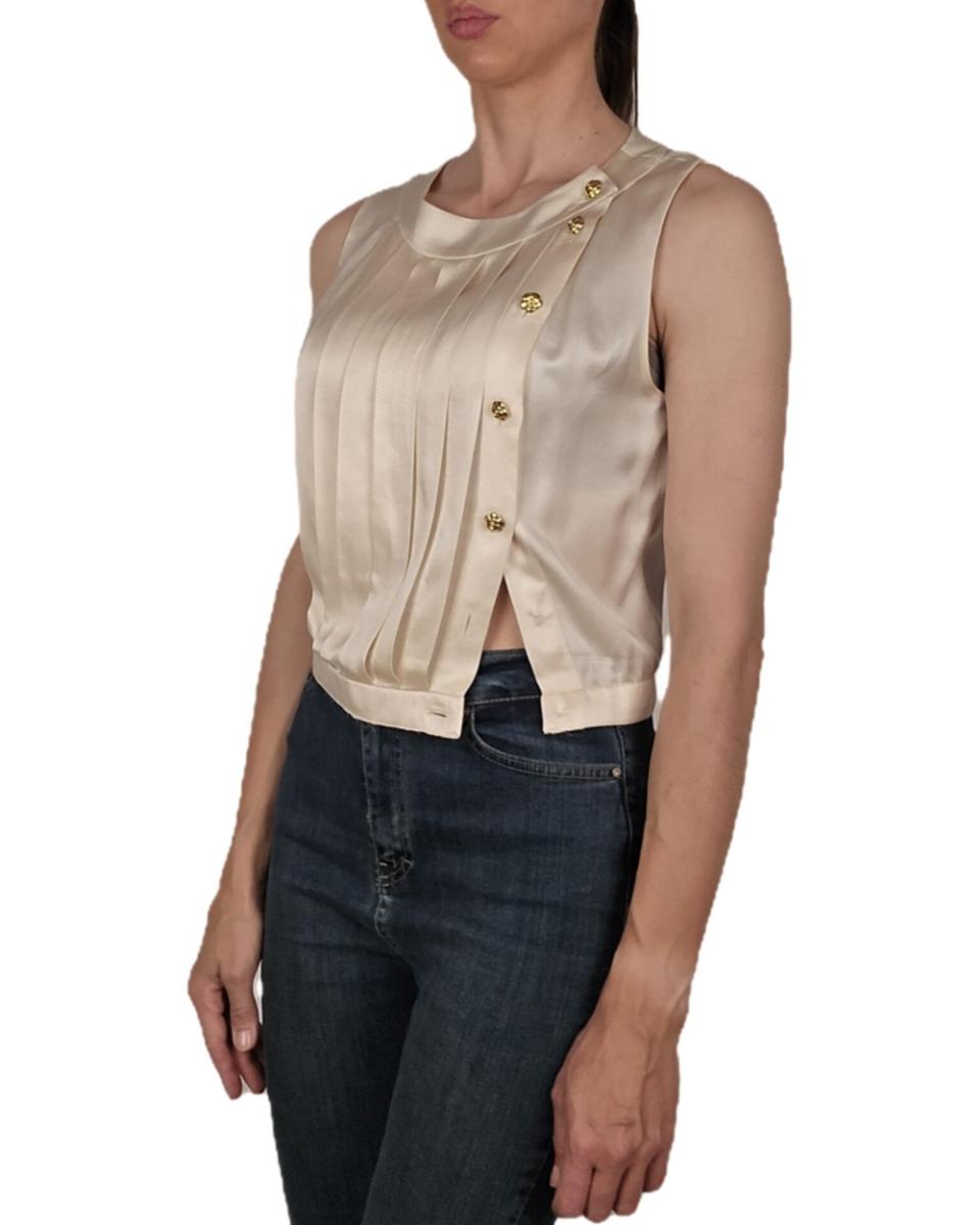 BLOUSES - CHANEL BOUTIQUE SILK SLEEVELESS BLOUSE BEIGE