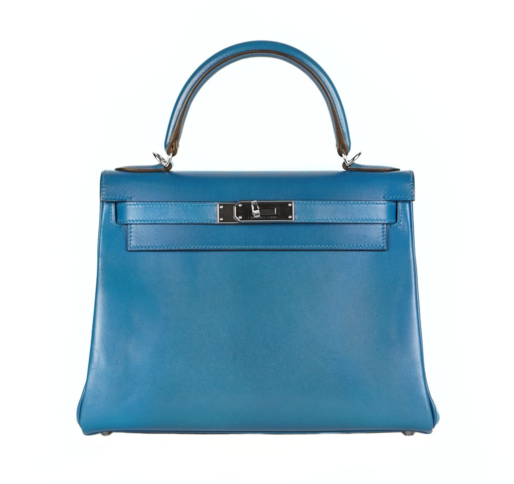 HENKELTASCHE - HERMÈS KELLY 28 RETOURNÉ BLEU IZMIR