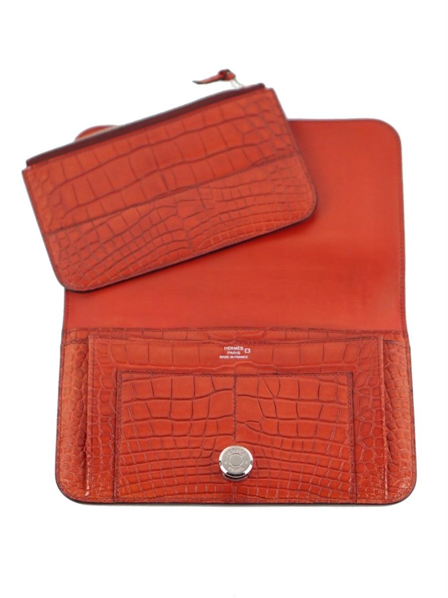 PORTEMONNAIE - HERMÈS 2014 DOGON DUO ALLIGATOR ROT