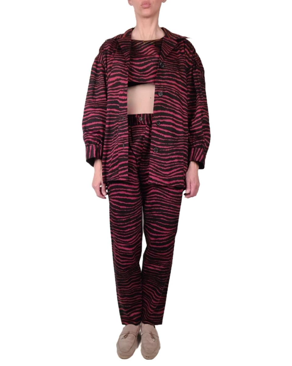 KOSTÜME - SAINT LAURENT ZEBRA PRINT 3 TEILER BLAZER/TOP/HOSE ROT SCHWARZ