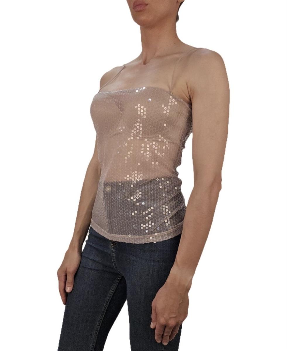 SHIRTS - VERSACE PAILETTEN MESH TOP GRAU