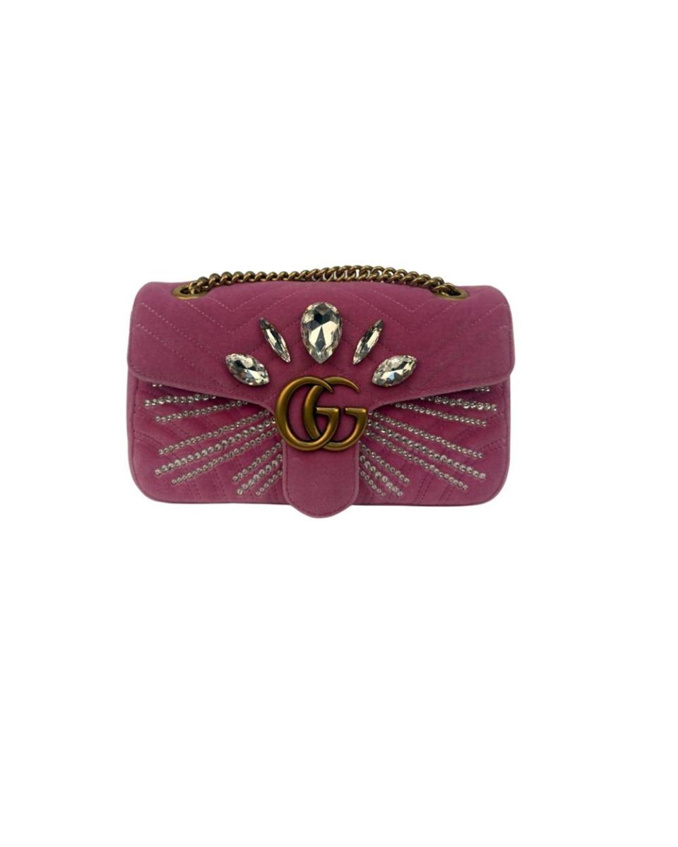 UMHÄNGE- & SCHULTERTASCHEN - GUCCI GG MARMONT CRYSTAL FLAP SHOULDER BAG PINK