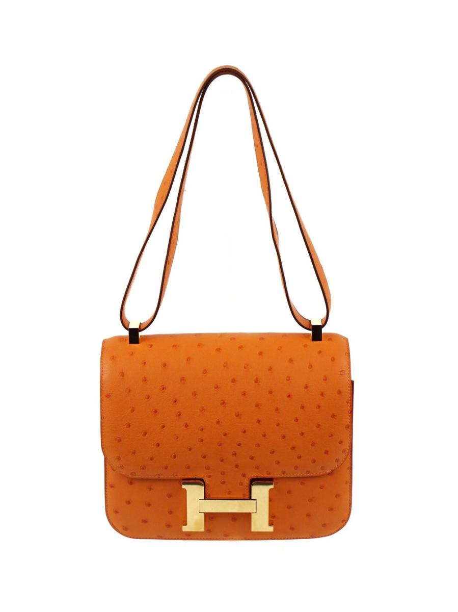 UMHÄNGETASCHE - HERMÈS CONSTANCE 24 TANGERINE STRAUßENLEDER GHW, 2017