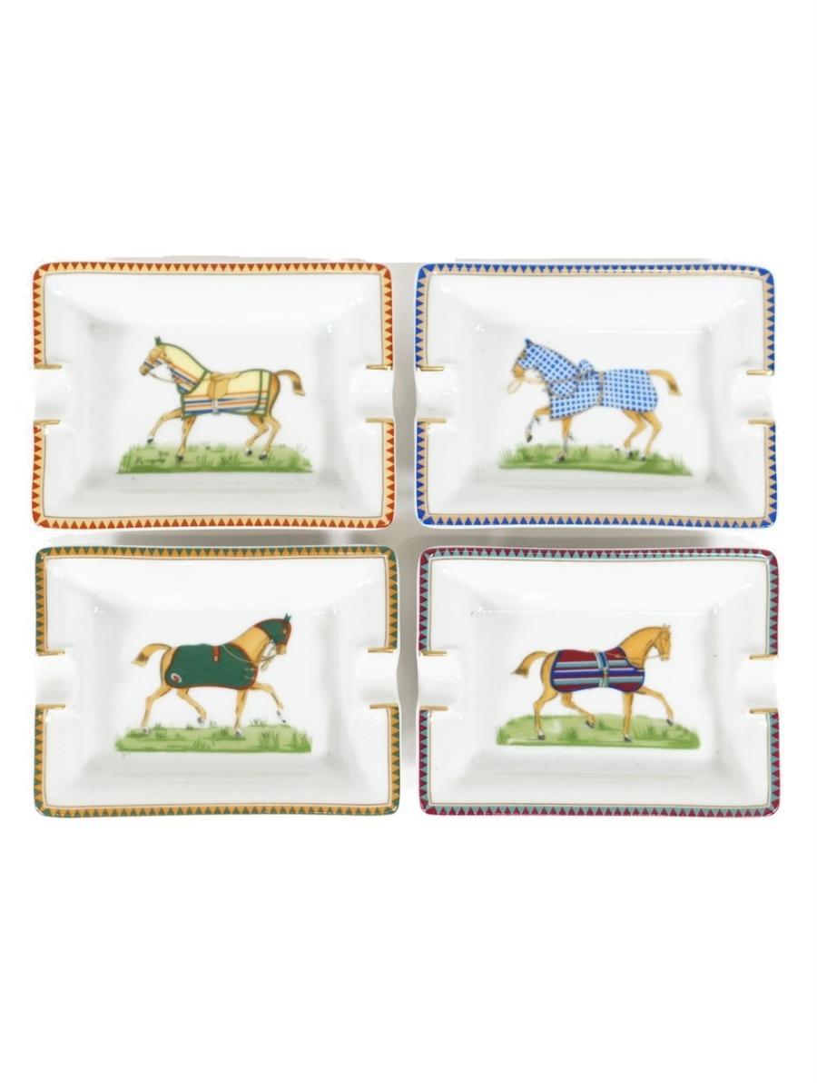 ASHTRAY - HERMÈS SET OF 4 PIECES PORCELAIN GALLOPING HORSES