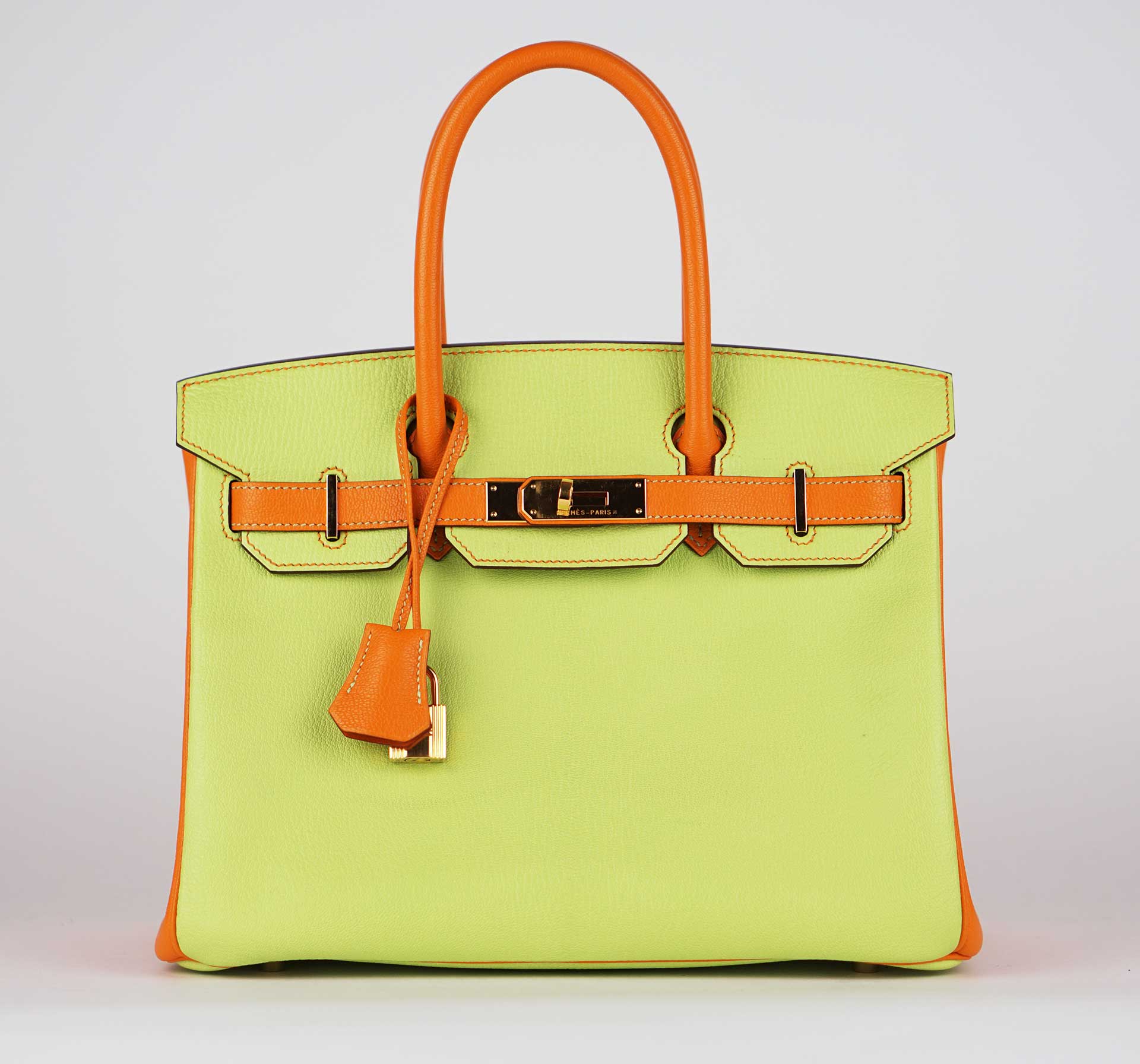 HENKELTASCHE - BIRKIN 30 GRÜN + ORANGE