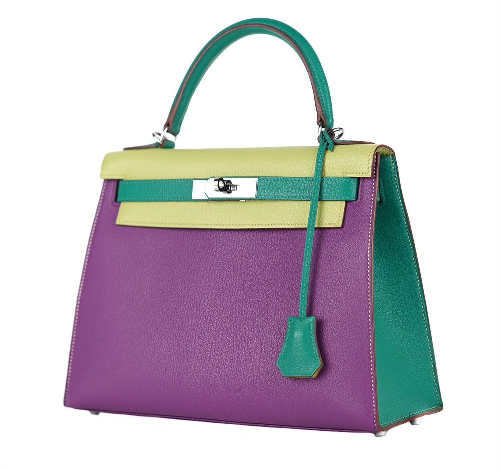 HENKELTASCHE - HERMÈS KELLY 28 MULTICOLOUR CHEVRE MYSORE PHW 2014