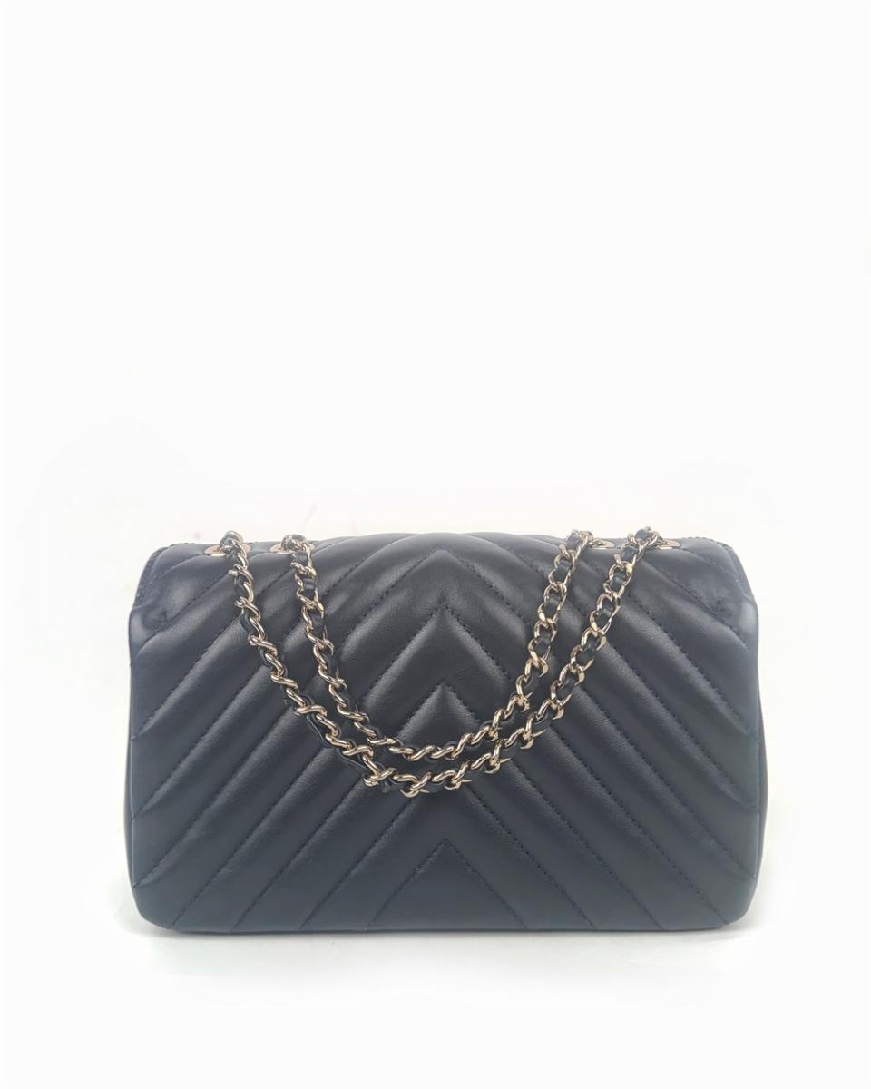 CROSSBODY & SHOULDERBAGS - CHANEL CHEVRON SINGLE FLAP NAVY BLUE