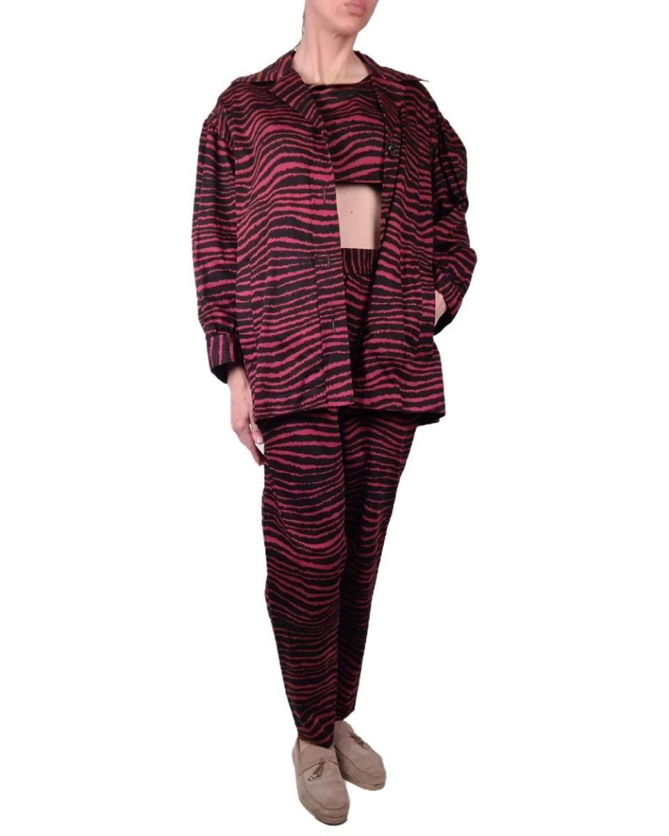 KOSTÜME - SAINT LAURENT ZEBRA PRINT 3 TEILER BLAZER/TOP/HOSE ROT SCHWARZ