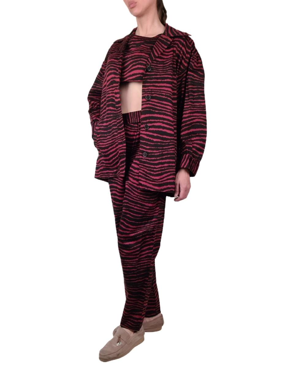 KOSTÜME - SAINT LAURENT ZEBRA PRINT 3 TEILER BLAZER/TOP/HOSE ROT SCHWARZ