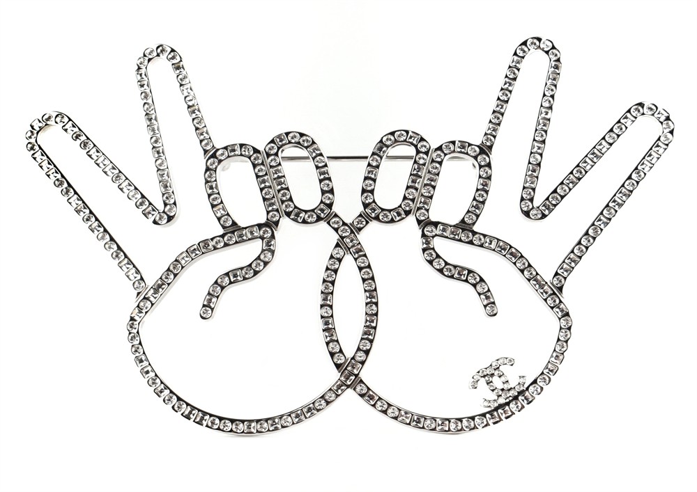 BROSCHE - CHANEL PEACE EMOJI SILBER MIT KRISTALLEN