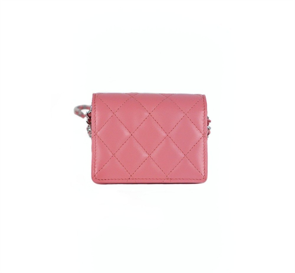UMHÄNGETASCHE - CHANEL CLASSIC FLAP CARD HOLDER WITH CHAIN LIGHT PINK