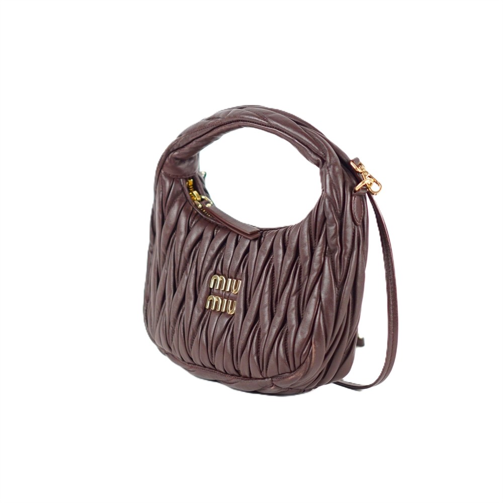 HENKELTASCHE - MIU MIU WANDER HOBO BAG MATELASSE-NAPPALEDER BRUYERE-HOLZ