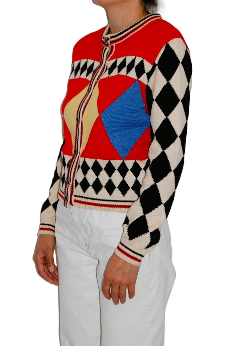 STRICKWAREN - GIANNI VERSACE HARLEQUIN DIAMOND KNIT CARDIGAN
