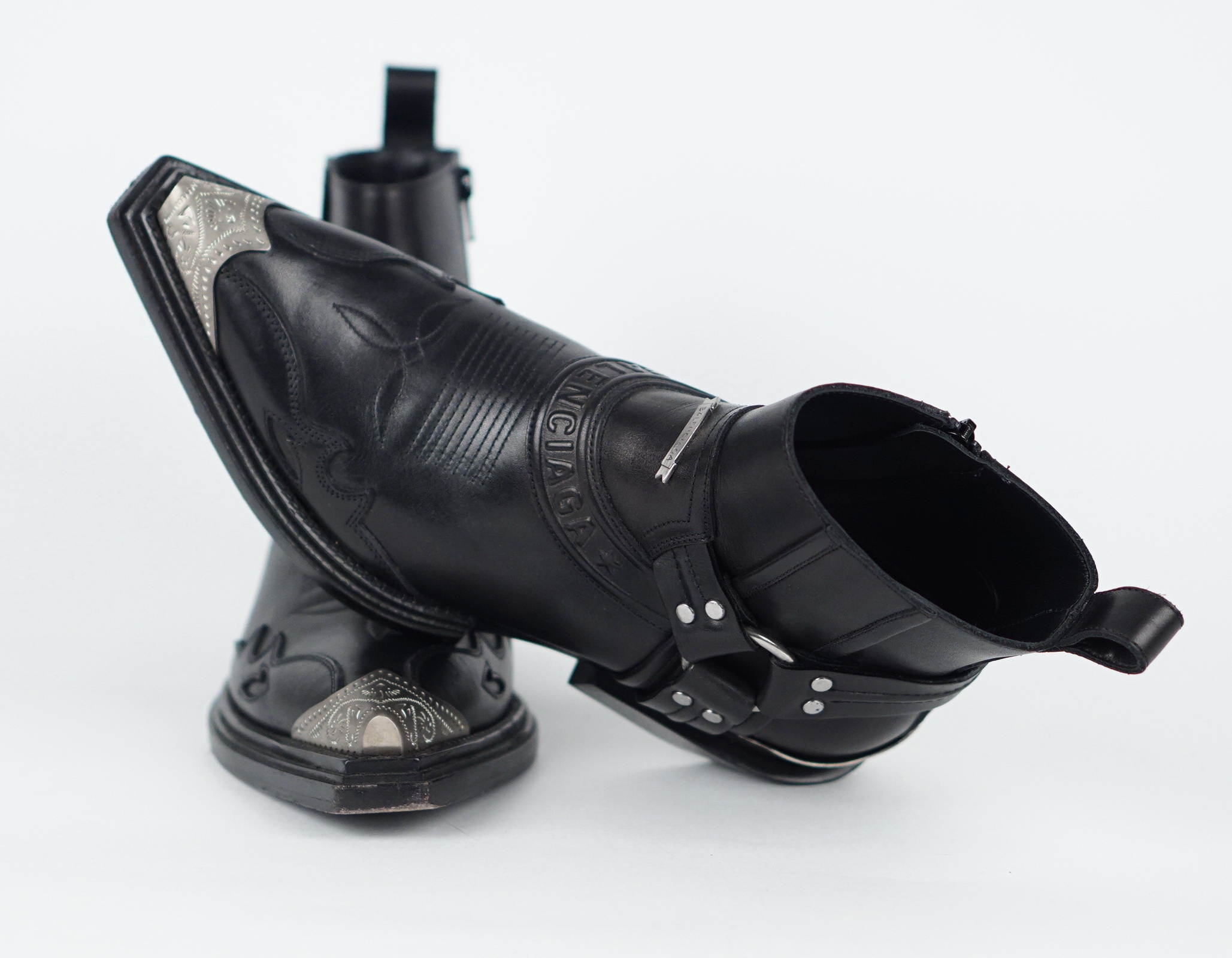 Black Santiag Leather Ankle Boots 
