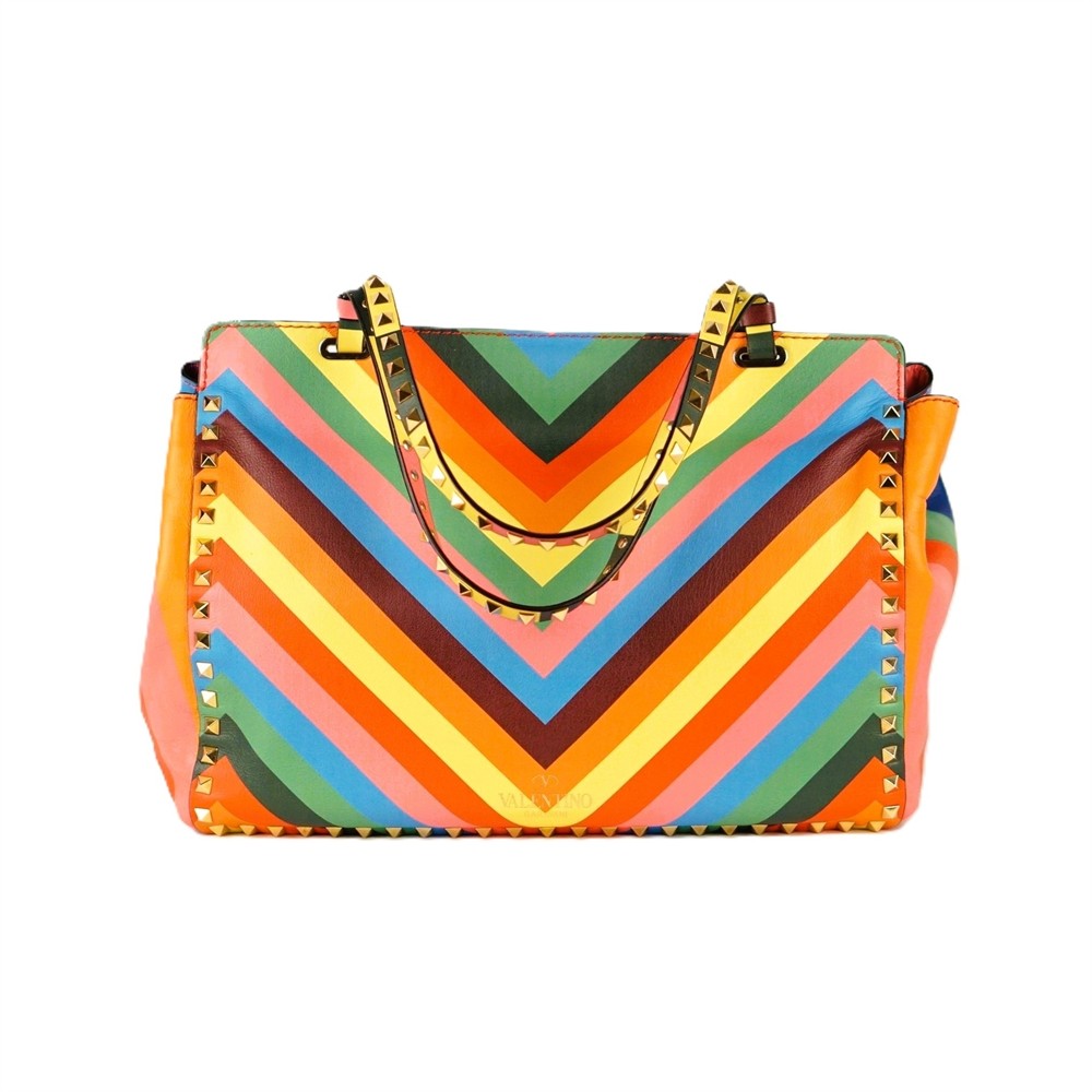HENKELTASCHE - VALENTINO GARAVANI ROCKSTUD CHEVRON 1973 LEDER MEHRFARBIG